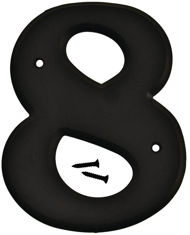 Hy-Ko 30200 Series 30208 House Number, Character: 8, 6 in H Character, Black Character, Plastic