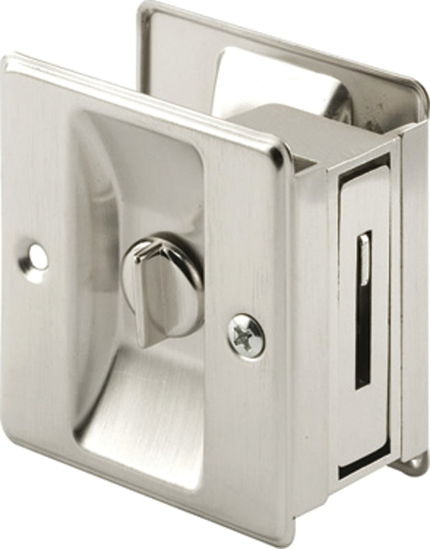 Prime-Line N 7239 Pocket Door Lock and Pull, Brass, Satin Nickel