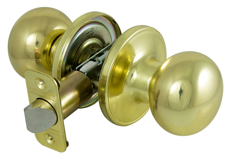 ProSource T9730BRA4V Lockset, Knob Handle, Metal, Polished Brass, 2-3/8 to 2-3/4 in Backset, 44 x 57 mm Strike