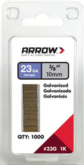 Arrow 23G10-1K Pin Nail, 3/8 in L, 23 Gauge, Galvanized Steel, Round Shank
