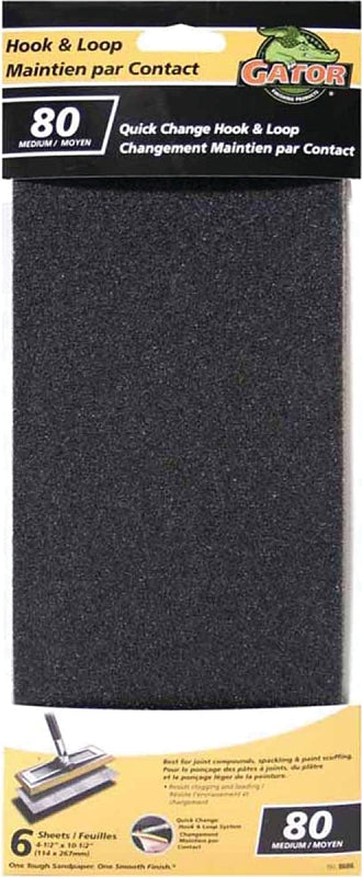 Gator 8686-10 Refill Sheet, 10-1/2 in L, 4-1/2 in W, 80 Grit, Medium, Silicone Carbide Abrasive