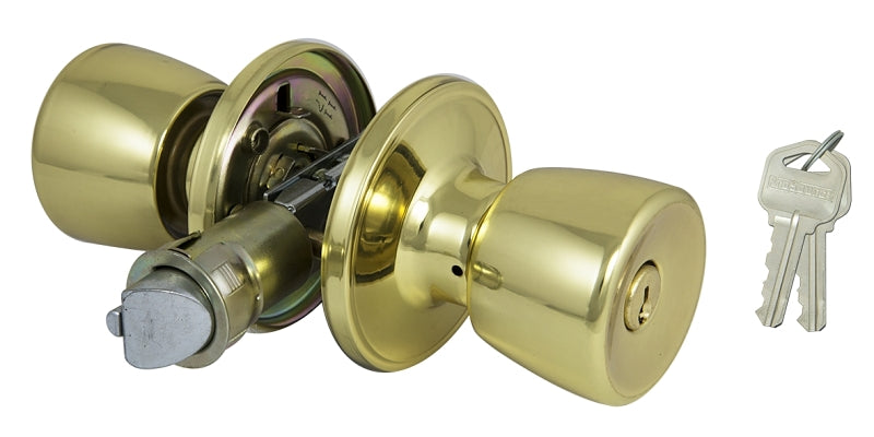 ProSource T-5764PB-ET Mobile Home Entry Lockset, Knob Handle, Polished Brass, Brass, KA3, KW1 Keyway, 3 Grade