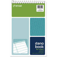 Top Flight 4600948 Steno Pad, Rule Sheet, 6 in L x 9 in W Sheet, 80-Sheet, White Sheet, Wirebound Binding