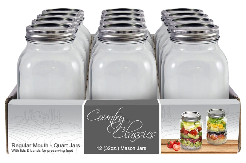 Gossi CCCJ-132-12PK Canning Jar with Lid and Band, 32 oz Capacity