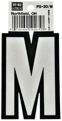 Hy-Ko PS-20/M Reflective Letter, Character: M, 3-1/4 in H Character, Black/White Character, Vinyl