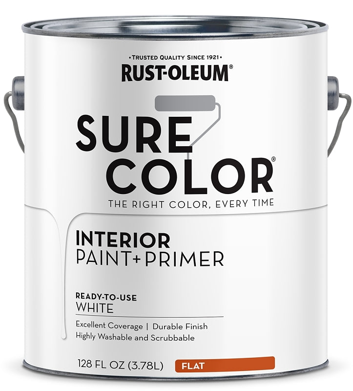 Rust-Oleum Sure Color 380215 Interior Wall Paint, Flat, White, 1 gal, Can, 400 sq-ft Coverage Area
