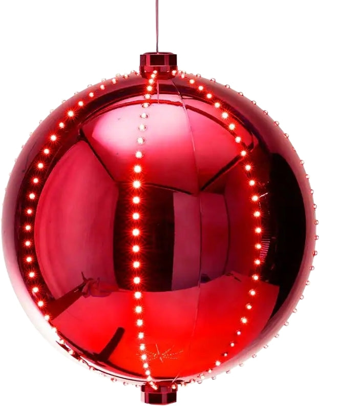 Santas Forest 60831 Ornament, 6 in H, Round Bulb, Plastic, Red, Internal Light/Music: Internal Light
