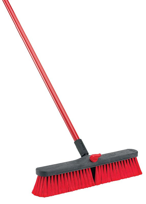 Libman 804 Push Broom, 3 in L Trim, PET Bristle, 58-3/4 in L, Threaded, Steel Handle, Red