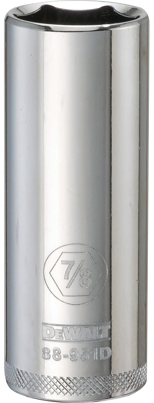 DeWALT DWMT88951OSP Drive Socket, 7/8 in Socket, 1/2 in Drive, 6-Point, Vanadium Steel, Polished Chrome