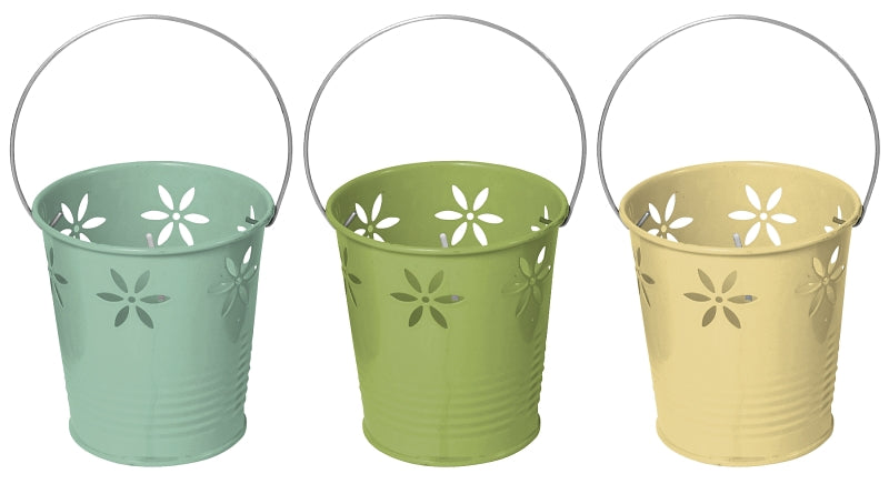 Seasonal Trends Y1279 Flower Bucket Citronella Candle, Cylinder, Assorted, 18 to 20 hr Burn Time Metal Bucket