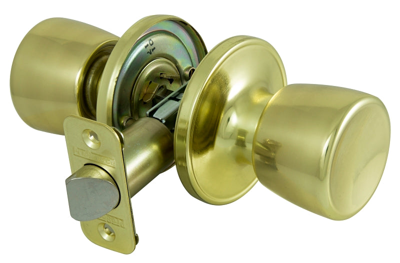 ProSource TS730BRA4B Lockset, Knob Handle, Metal, Polished Brass, 2-3/8 to 2-3/4 in Backset, 44 x 57 mm Strike