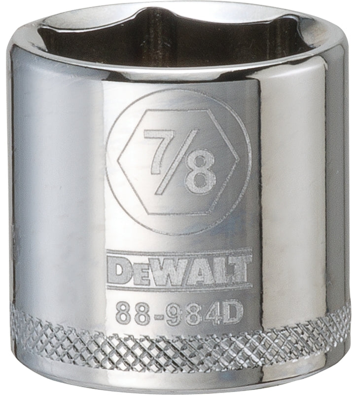 DeWALT DWMT88984OSP Hand Socket, 7/8 in Socket, 3/8 in Drive, 6-Point, Vanadium Steel, Polished Chrome