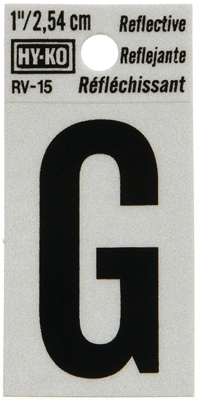Hy-Ko RV-15/G Reflective Letter, Character: G, 1 in H Character, Black Character, Silver Background, Vinyl