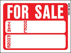 Hy-Ko 20605 Sign, For Sale (Auto), White Legend, Plastic, 12 in W x 8-1/2 in H Dimensions
