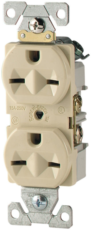Arrow Hart 826 826V-BOX Duplex Receptacle, 2 -Pole, 15 A, 250 V, Side Wiring, NEMA: 6-15R, Gray