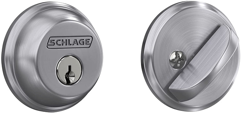 Schlage B60CSV626 Deadbolt, Satin Chrome, Metal, C Keyway, Re-Key Technology: Traditional, Residential, Grade 1 Grade