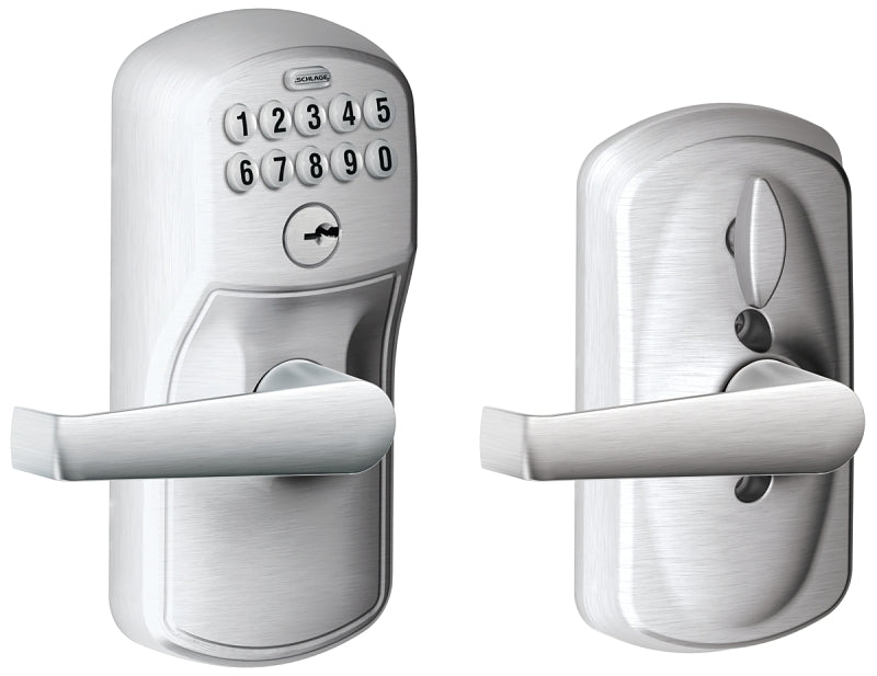 Schlage FE595CSV PLY/ELAN Keypad Lock with Flex-Lock, Straight Design, Satin Chrome, Residential, Grade 2 Grade, Metal