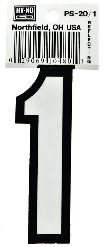 Hy-Ko PS-20/1 Reflective Sign, Character: 1, 3-1/4 in H Character, Black/White Character, Vinyl