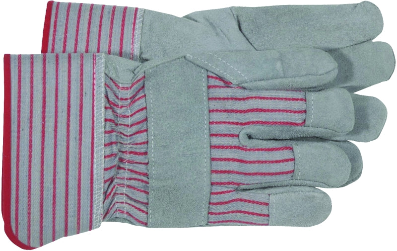 Boss 4092 Work Gloves, Men's, L, Wing Thumb, Rubberized Safety Cuff, Gray/Red