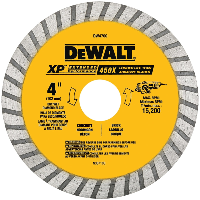DeWALT DW4700 Circular Blade, 4 in Dia, 5/8 in Arbor, Diamond Cutting Edge, Continuous Rim