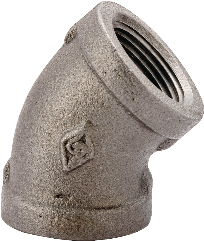 Prosource 4-1/2B Pipe Elbow, 1/2 in, FIP, 45 deg Angle, Malleable Iron, SCH 40 Schedule, 300 psi Pressure