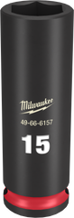Milwaukee SHOCKWAVE Impact Duty Series 49-66-6157 Deep Impact Socket, 15 mm Socket, 3/8 in Drive, Square Drive, 6-Point
