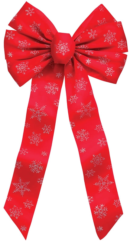 Holidaytrims 6066 Christmas Specialty Decoration, 1 in H, Snowflake Glitter Bow, Velvet, Red/Silver