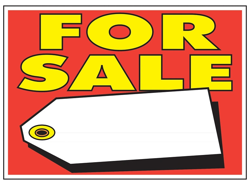 Hy-Ko 22103 Sign, For Sale, Yellow Legend, Plastic, 9 in W x 14 in H Dimensions