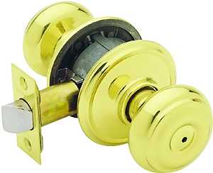Schlage Georgian Series F40 GEO 605 Privacy Lockset, Round Design, Knob Handle, Bright Brass, Metal, Yes