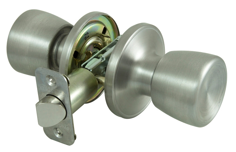 ProSource TS630BRA4B Lockset, Knob Handle, Metal, Stainless Steel, 2-3/8 to 2-3/4 in Backset, 44 x 57 mm Strike