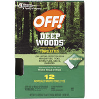 OFF! Deep Woods 54996 Insect Repellent Towelette, 12 CT Pack, Liquid, Clear/White, Alcohol