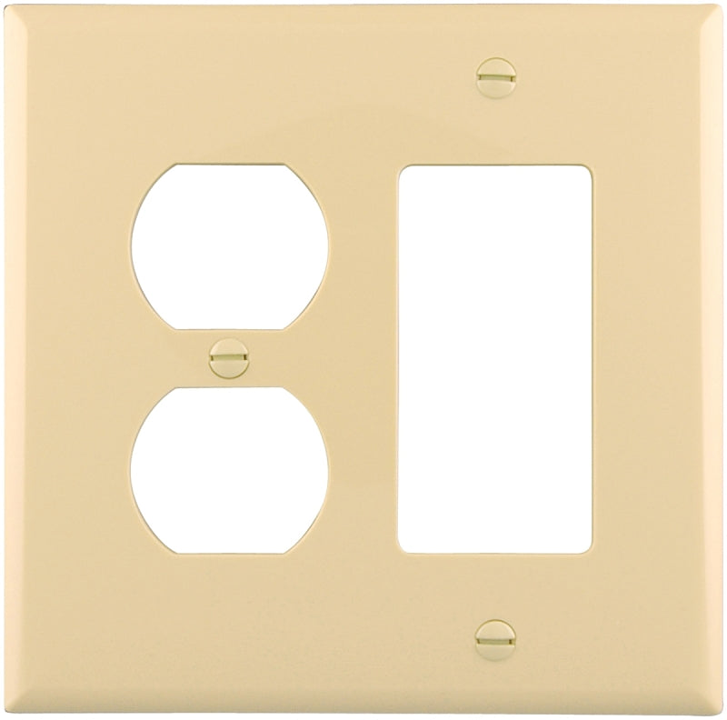 Eaton Wiring Devices PJ826V Combination Wallplate, 4-7/8 in L, 4-15/16 in W, 2 -Gang, Polycarbonate, Ivory