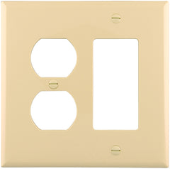 Eaton Wiring Devices PJ826V Combination Wallplate, 4-7/8 in L, 4-15/16 in W, 2 -Gang, Polycarbonate, Ivory
