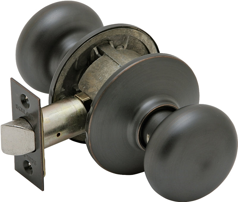 Schlage Plymouth Series F10 PLY 716 Passage Knob, Knob Handle, Metal, Aged Bronze, 2-3/8, 2-3/4 in Backset