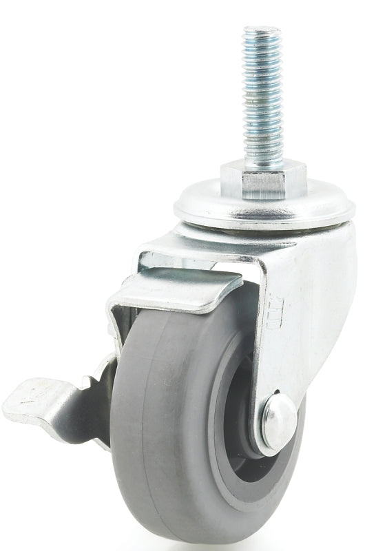Dh Casters C-L20T2MSB Swivel Caster with Brake, 2 in Dia Wheel, 13/16 in W Wheel, Rubber Wheel, Gray, 66 lb