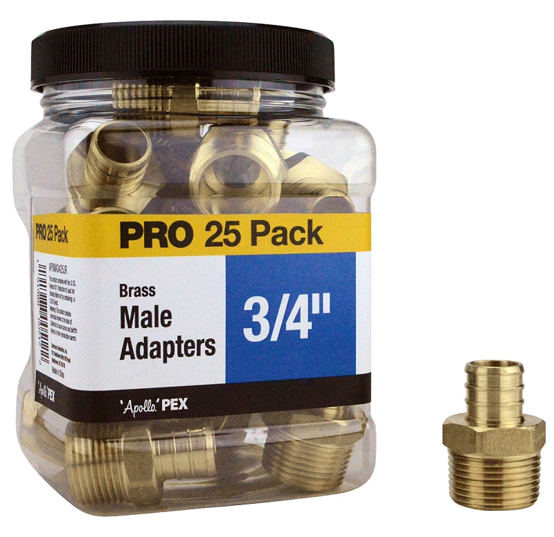 Apollo Valves APXMA3425JR Pipe Adapter, 3/4 in, Barb x MPT, Brass, 200 psi Pressure