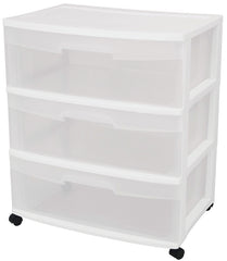 Sterilite 29308001 Drawer Cart, 3-Drawer, Plastic, 21-7/8 in OAW, 15-1/4 in OAH, 24 in OAD