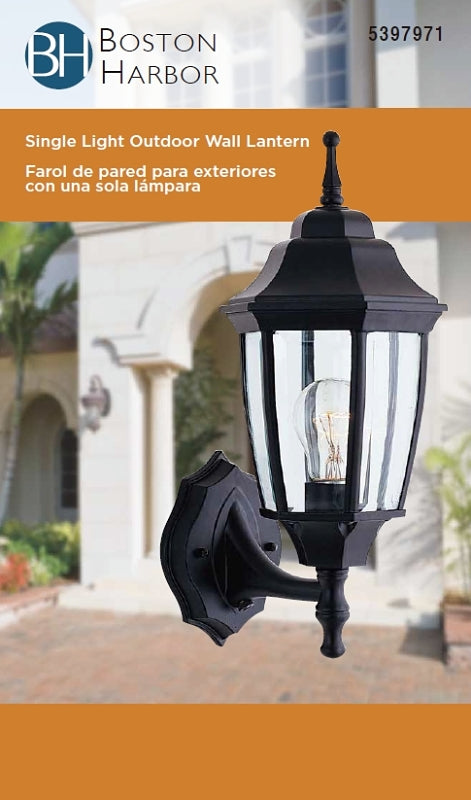 Boston Harbor BRT-BPP1611-BK Outdoor Wall Lantern, 120 V, 60 W, A19 or CFL Lamp, Aluminum Fixture, Black