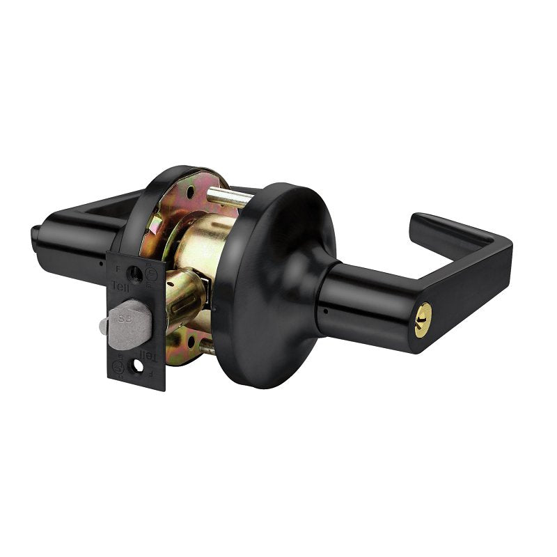 Tell Manufacturing LC2400 Series CL102902 Entry Door Lock, Lever Handle, Matte Black, Steel, C Keyway, Commercial