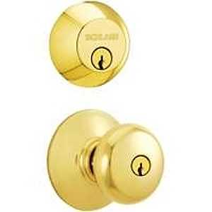 Schlage FB52NVPLY505 Lockset, Mechanical Lock, Knob Handle, Round Design, Bright Brass, Yes, Grade 1 Grade, Metal