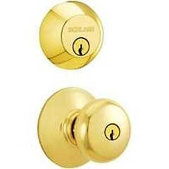 Schlage FB52NVPLY505 Lockset, Mechanical Lock, Knob Handle, Round Design, Bright Brass, Yes, Grade 1 Grade, Metal