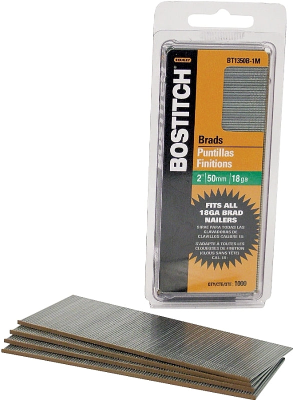 Bostitch BT1350B-1M Nail, 2 in L, 18 Gauge, Steel, Coated, Brad Head, Smooth Shank