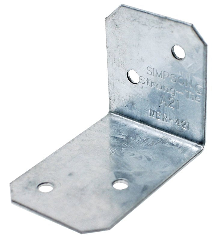 Simpson Strong-Tie A21 Angle, 2 in W, 1-1/2 in D, 1-3/8 in H, Steel, Gray, Zinc Galvanized
