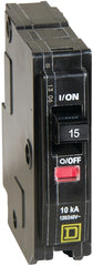 Square D QO QO115C Circuit Breaker, Mini, 15 A, 1 -Pole, 120/240 VAC, 48 VDC, Plug Mounting