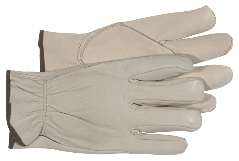 Boss 4067J-XL Gloves, Men's, XL, 3 in L, Keystone Thumb, Shirred Elastic Cuff, Grain Cowhide Leather, Natural