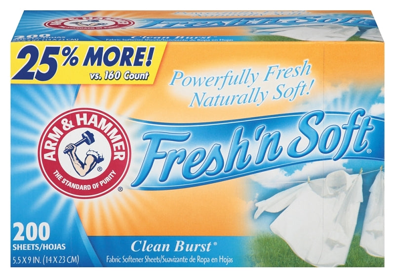 Arm & Hammer Fresh'n Soft 14997 Dryer Sheet, Clean Burst
