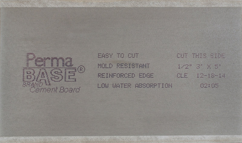 PermaBase CB36120500 Backer Board, 5 ft L, 3 ft W, 1/2 in Thick, Cement/Plastic, Gray