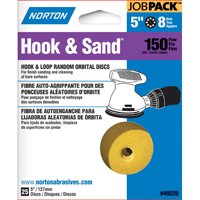 Norton 07660749220 Sanding Disc, 5 in Dia, P150 Grit, Fine, Aluminum Oxide Abrasive, Paper Backing, 8-Hole