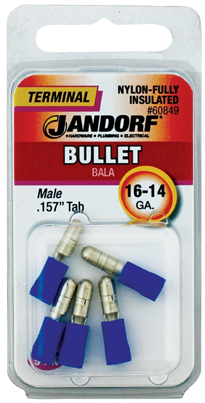 Jandorf 60849 Bullet Terminal, 600 V, 16 to 14 AWG Wire, Nylon Insulation, Copper Contact, Blue
