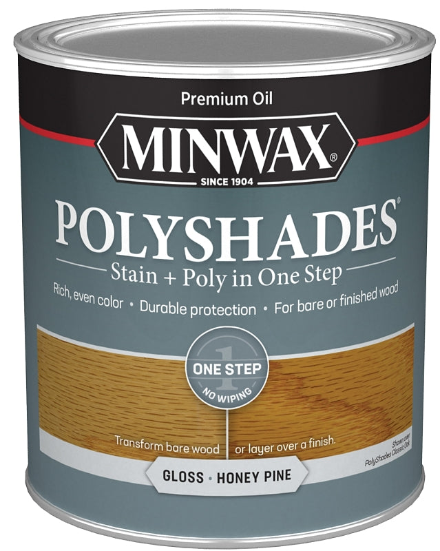 Minwax PolyShades 61410444 Wood Stain and Polyurethane, Gloss, Honey Pine, Liquid, 1 qt, Can